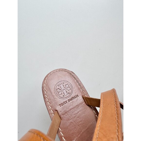 TORY BURCH Kira Brown Leather Bow Logo Medallion Gladiator Sandals, Size 8.5 - Picture 8 of 11